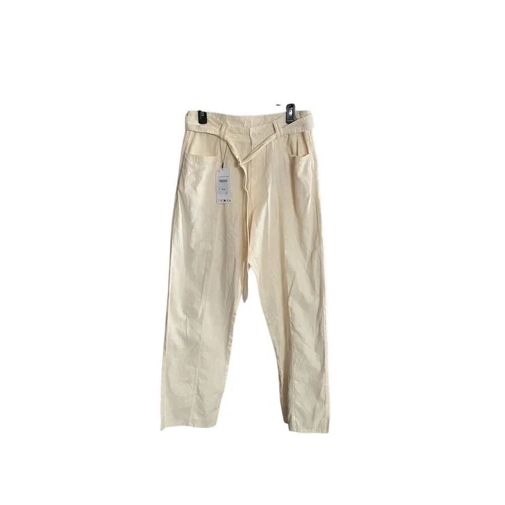 Zara NWT women’s linen blend relaxed fit belted pants size 30